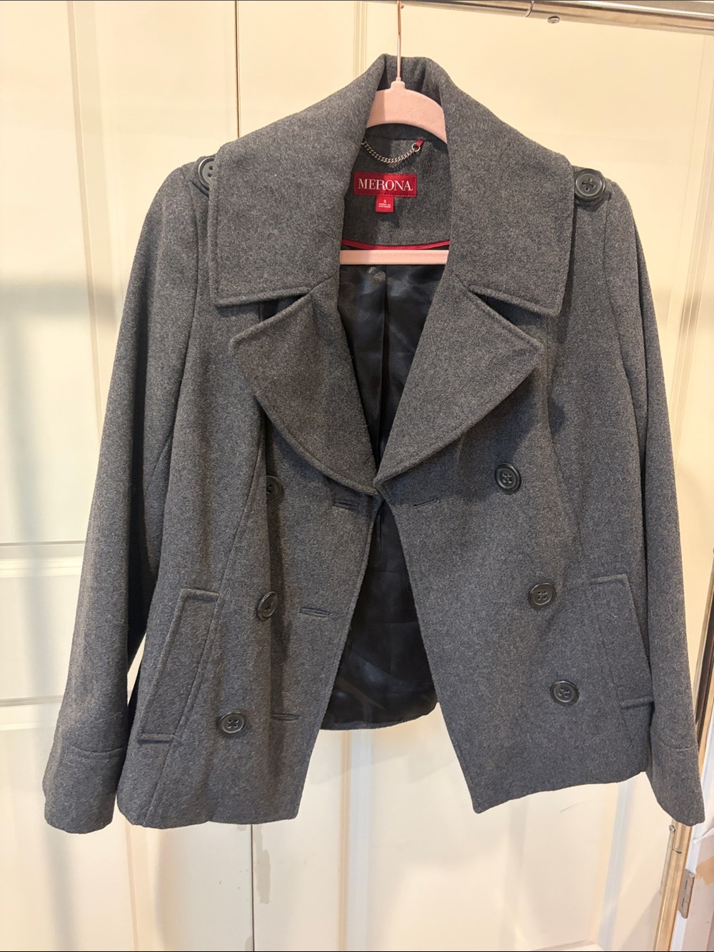 Merona Charcoal Gray Double-Breasted Wool-Blend Peacoat